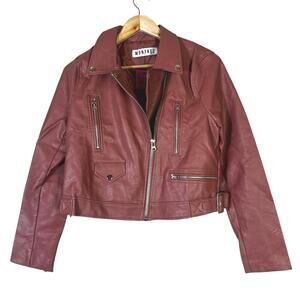 NWT Montrez Moto Jacket Womens L Pink Faux Leather Belted Zipper Edgy Bikercore